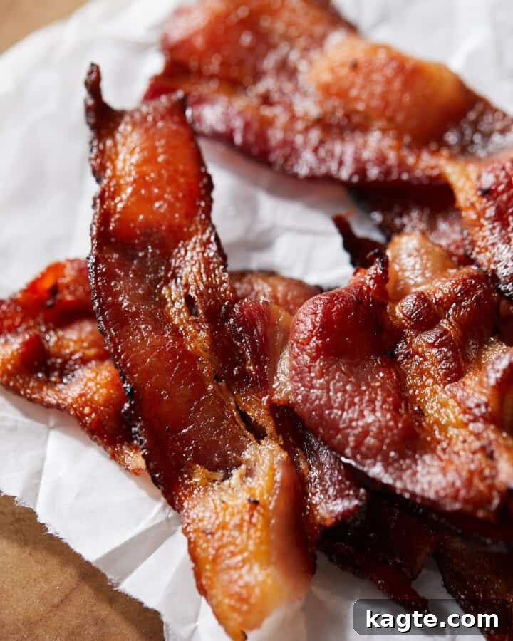 Crispy Instant Pot Bacon 6 A close-up shot of perfectly cooked, golden-brown Instant Pot bacon in a bowl, ready to be served.