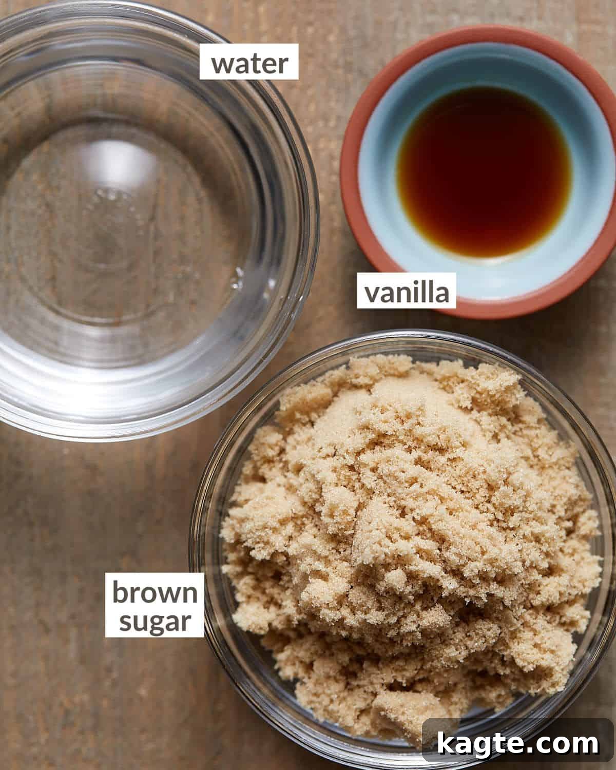 Ingredients needed to make brown sugar syrup.