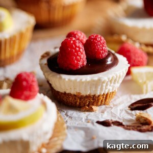 Delicious Mini No Bake Cheesecakes topped with chocolate and berries.