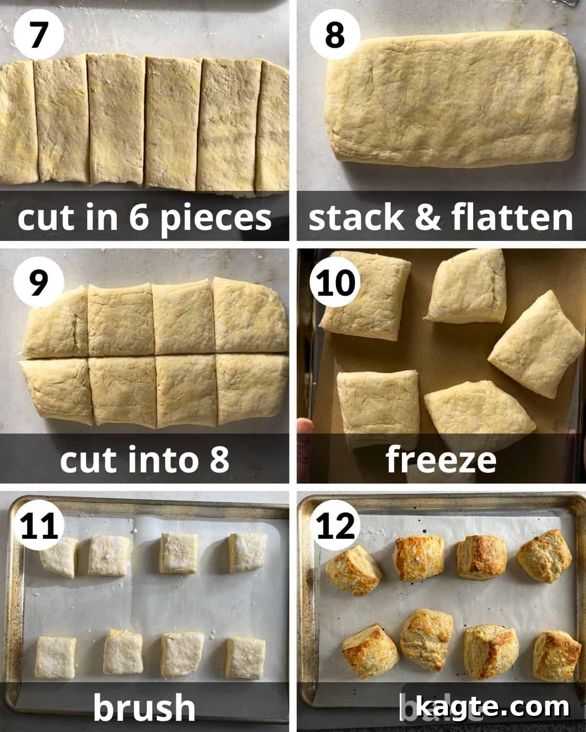 Quick and Buttery Homemade Biscuits 5 A 6 photo collage showing how to shape, cut, and bake the biscuits.