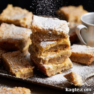 Irresistible Brown Butter Chess Squares 8 Beautifully stacked brown butter chess squares, ready to be enjoyed.