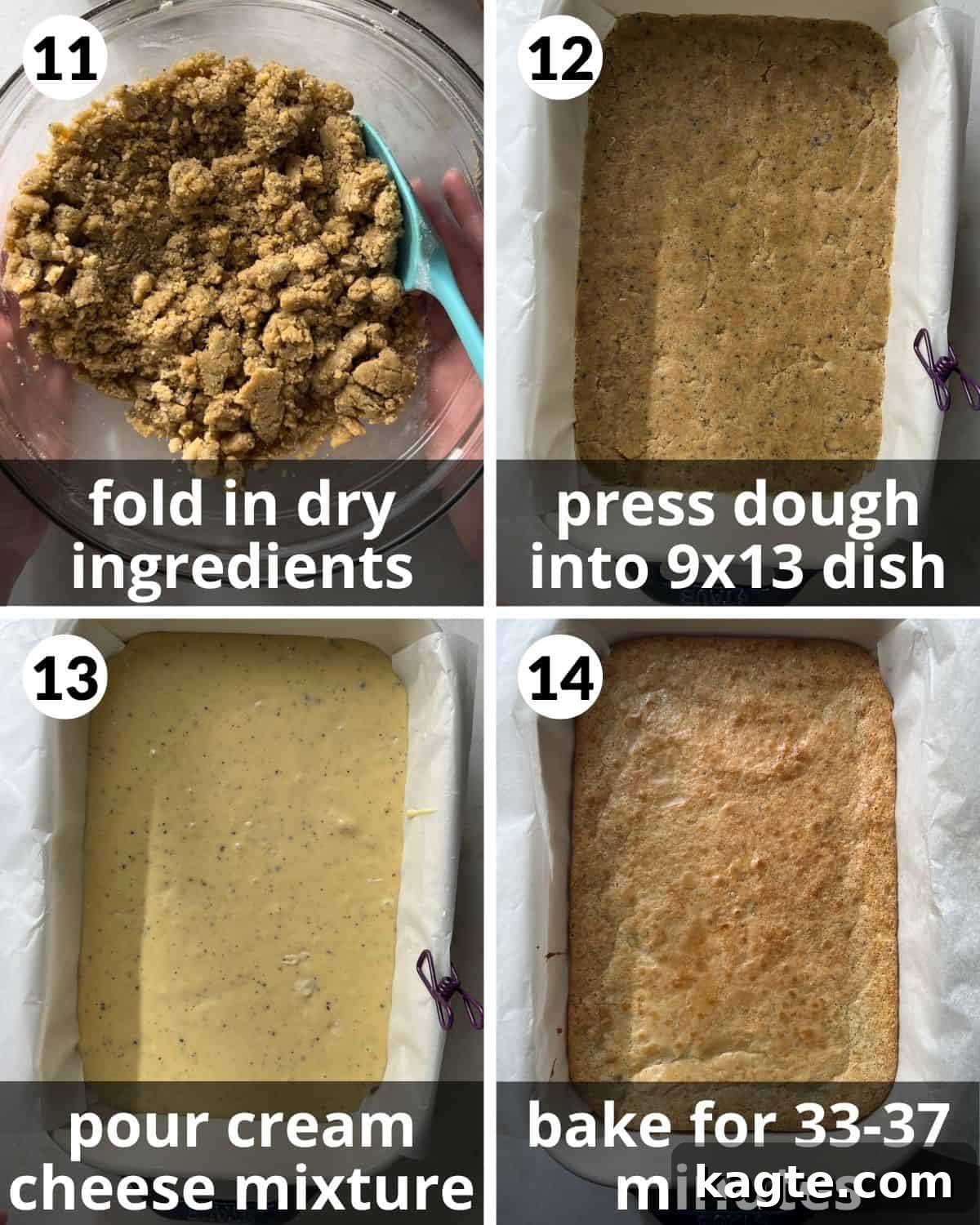 Irresistible Brown Butter Chess Squares 6 A 4 photo collage illustrating the final steps of assembling and baking brown butter chess squares, from forming the crust to the golden finished product.