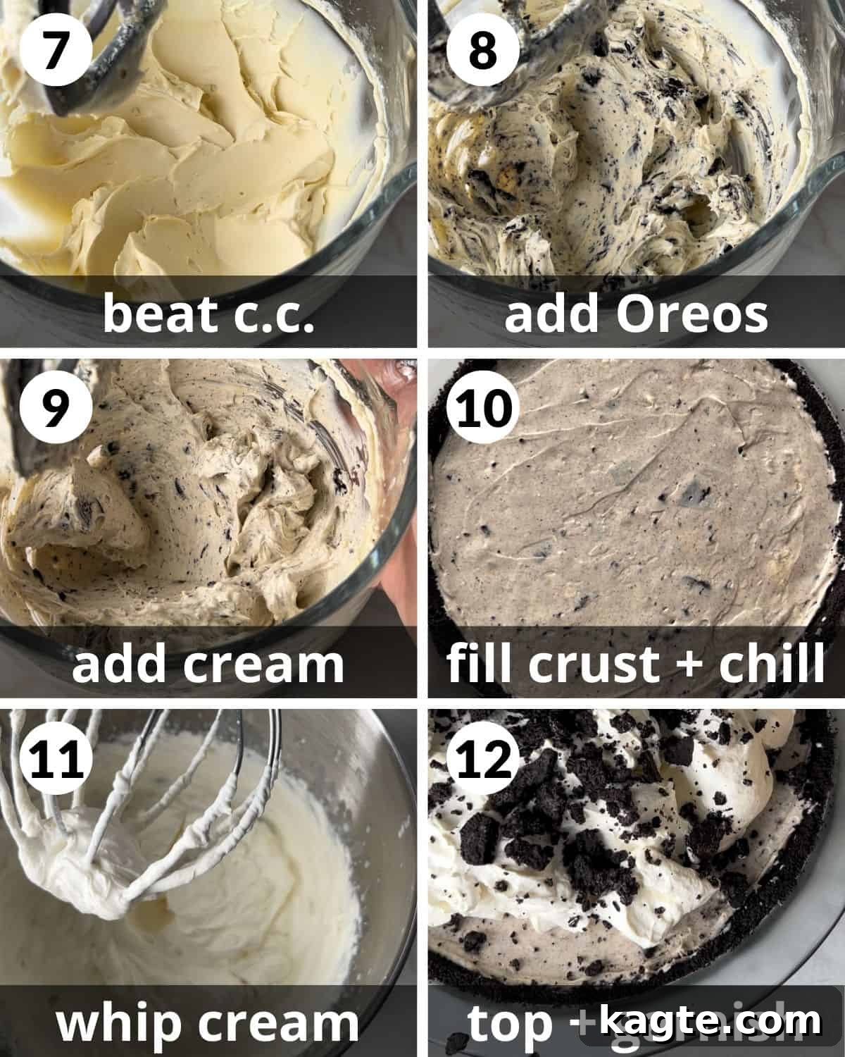 Effortless Oreo Cheesecake Bliss 5 A 6 photo collage of the final assembly of no bake oreo cheesecake pie.