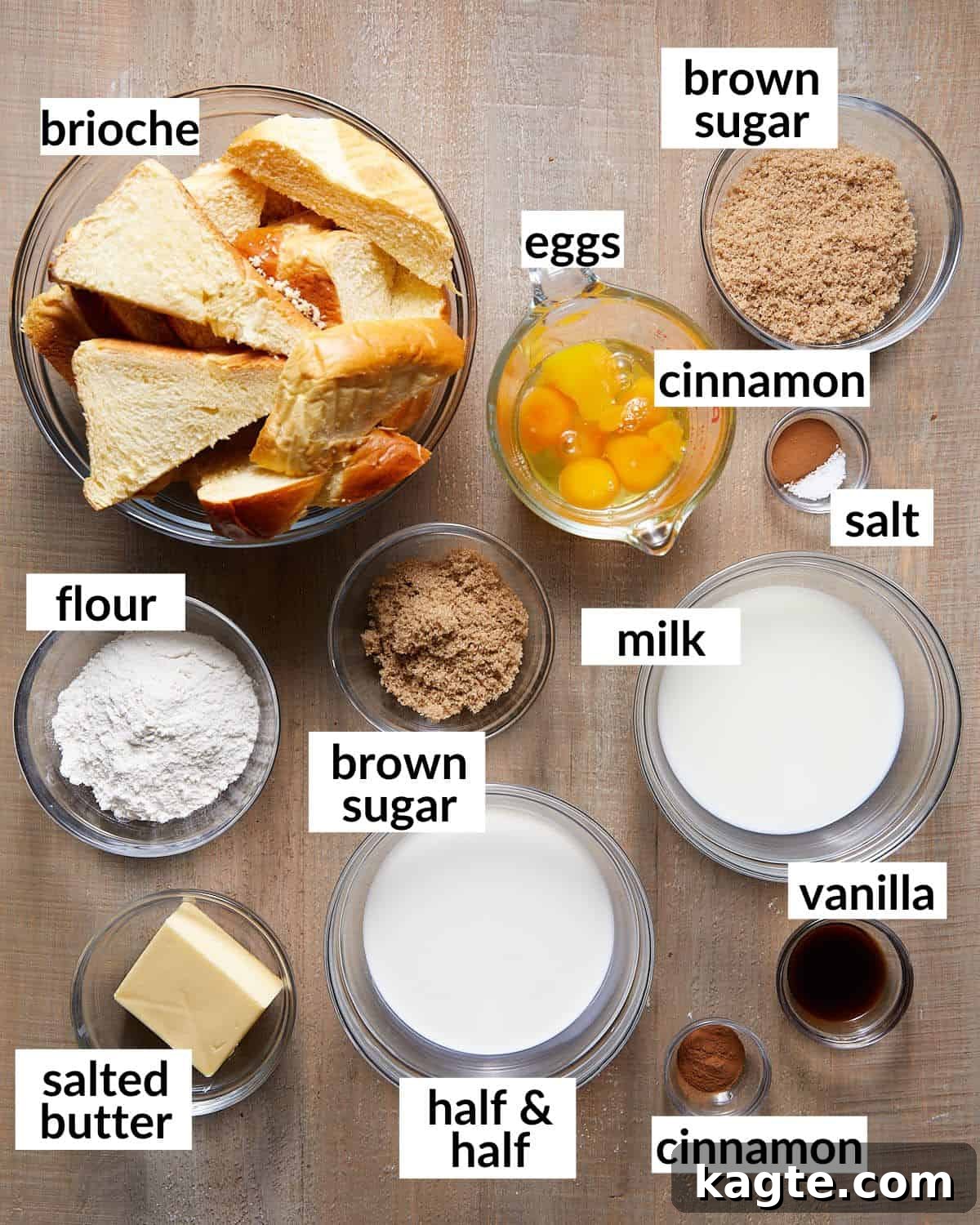 Ultimate Brioche French Toast Bake 3 Image of ingredients needed to make brioche french toast.