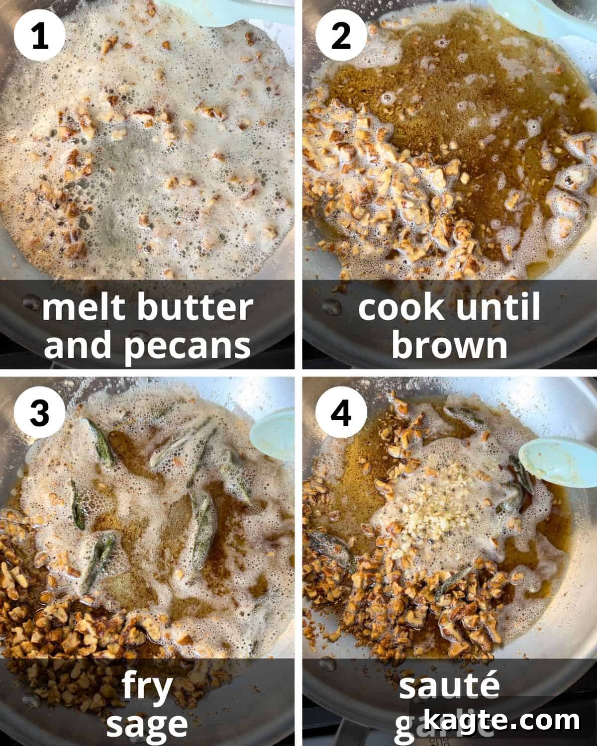 Velvety Butternut Squash Ravioli Sauce 4 A 4 photo collage showing the assembly of butternut squash ravioli sauce.