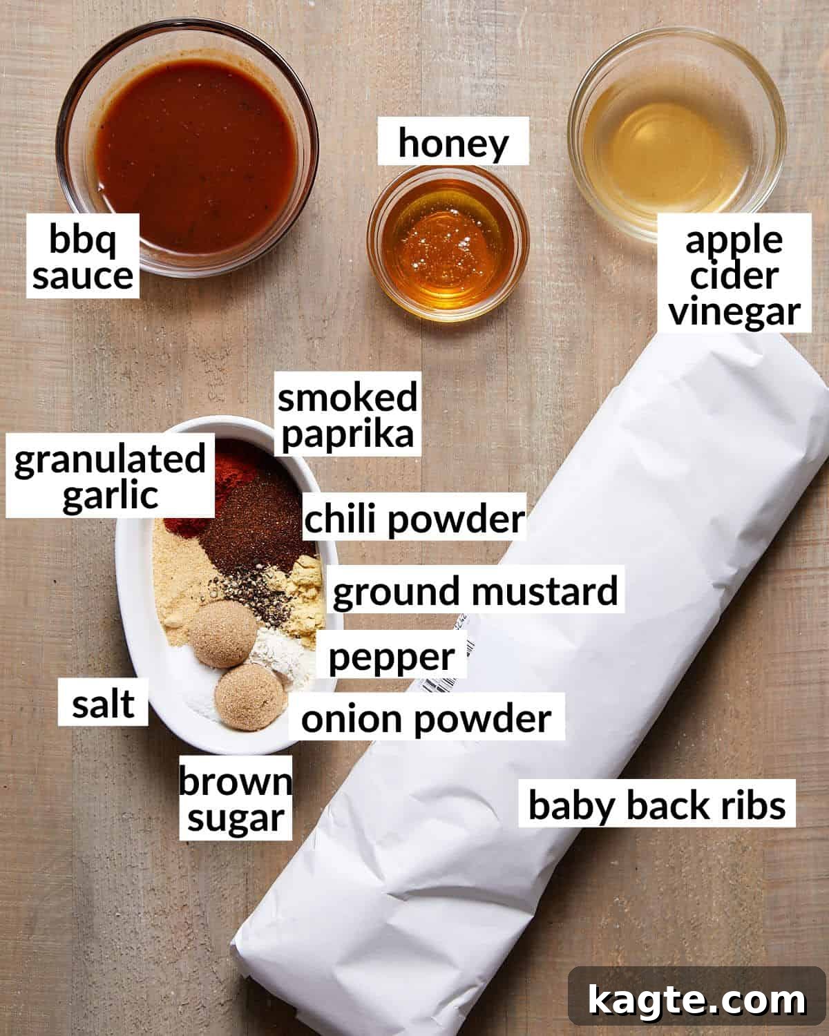Fall-Off-The-Bone Oven Ribs 3 An overhead image of ingredients needed to make baby back ribs in oven.