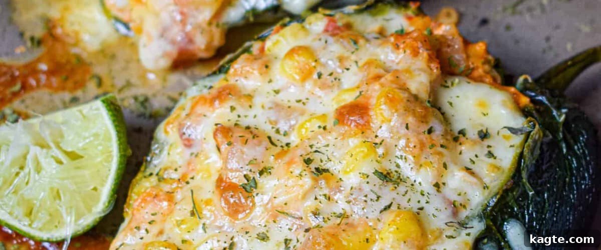 25 Hassle-Free Boneless Chicken Thigh Ideas 15 Chicken stuffed poblano peppers, garnished with fresh lime wedges and herbs.