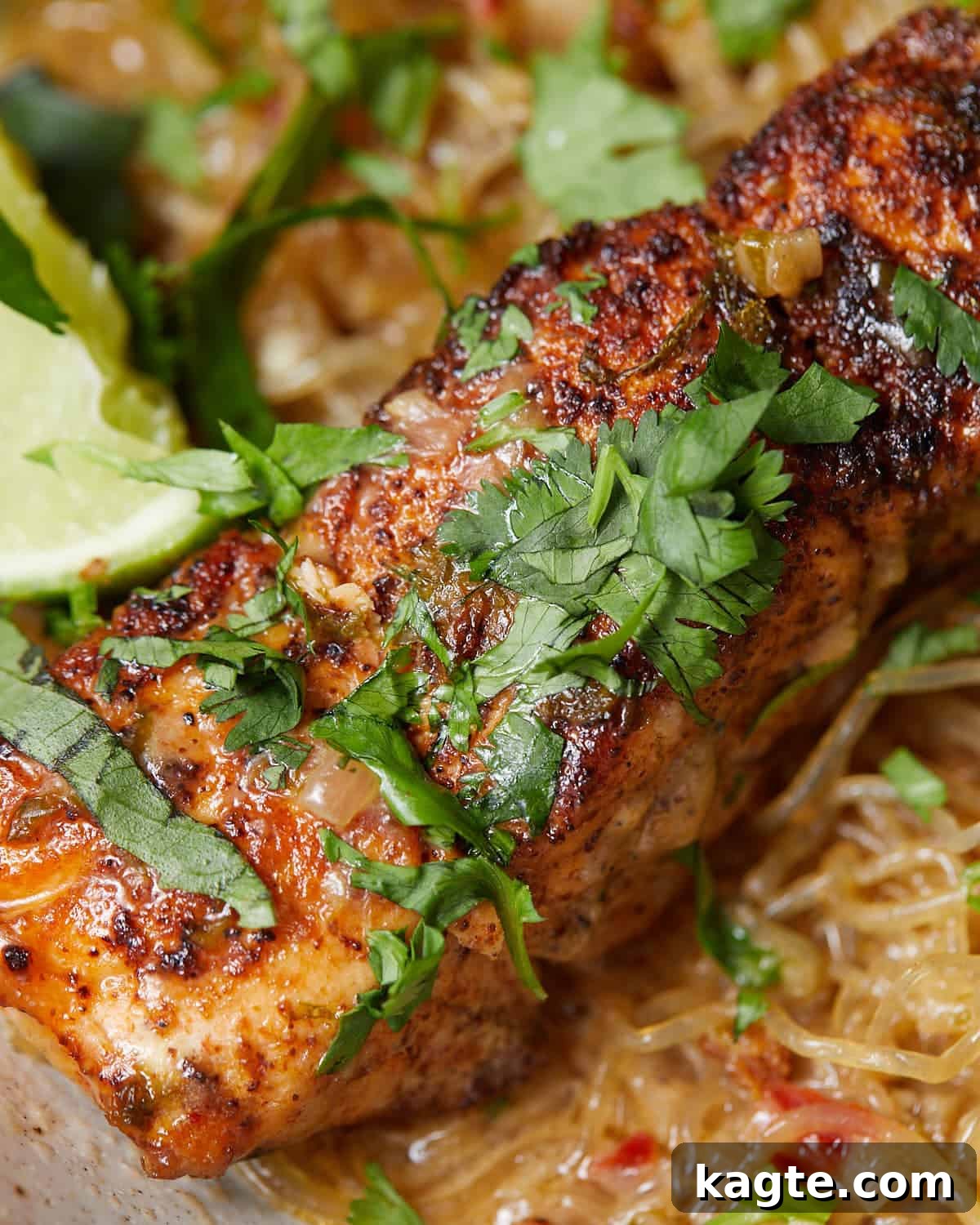An up close image of coconut lime salmon. 