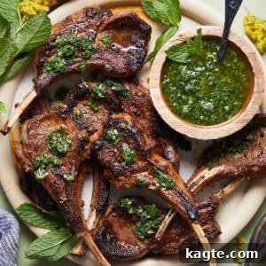 Perfectly seared Cast Iron Lamb Chops with herb garlic sauce.