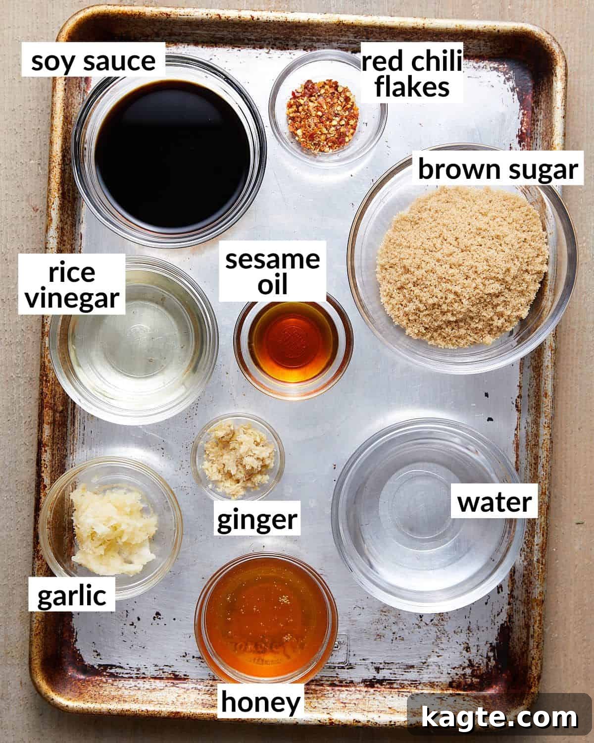 Finger-Licking Asian Oven Ribs 4 Overhead image of additional ingredients needed for sticky asian ribs.
