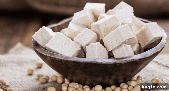 10 Flavorful Mushroom Alternatives 3 Close-up of firm tofu cubes, ready for cooking.