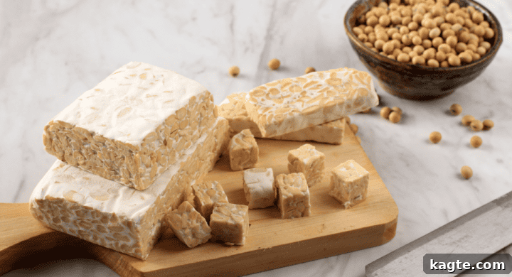 10 Flavorful Mushroom Alternatives 8 Block of tempeh with a distinct nutty texture.
