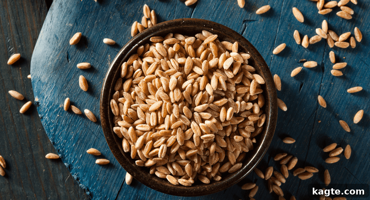 No Orzo? No Problem! 20 Clever Substitutes 5 Image of farro in brown bowl.