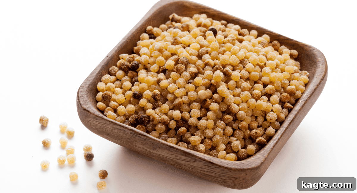 No Orzo? No Problem! 20 Clever Substitutes 6 Image of fregola in brown bowl.