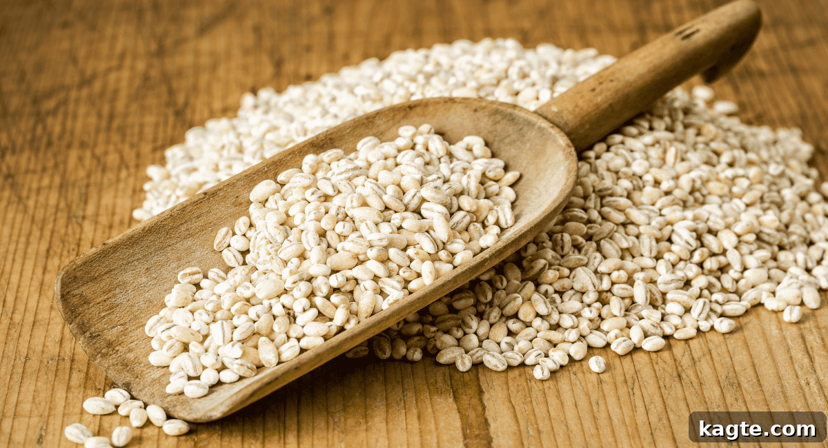 No Orzo? No Problem! 20 Clever Substitutes 8 Image of pearl barley in wooden scoop.
