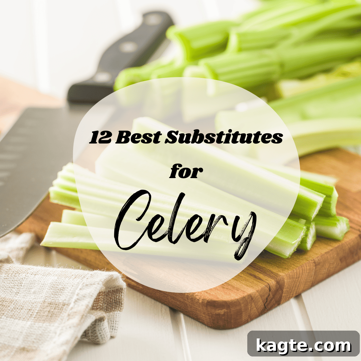 12 Savvy Celery Swaps 2 A vibrant image showcasing fresh, green celery stalks artfully arranged alongside other fresh vegetables, with an overlay text indicating '12 Best Substitutes for Celery' to entice home cooks.