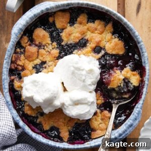 Delicious air fryer blueberry cobbler, ready to be served.