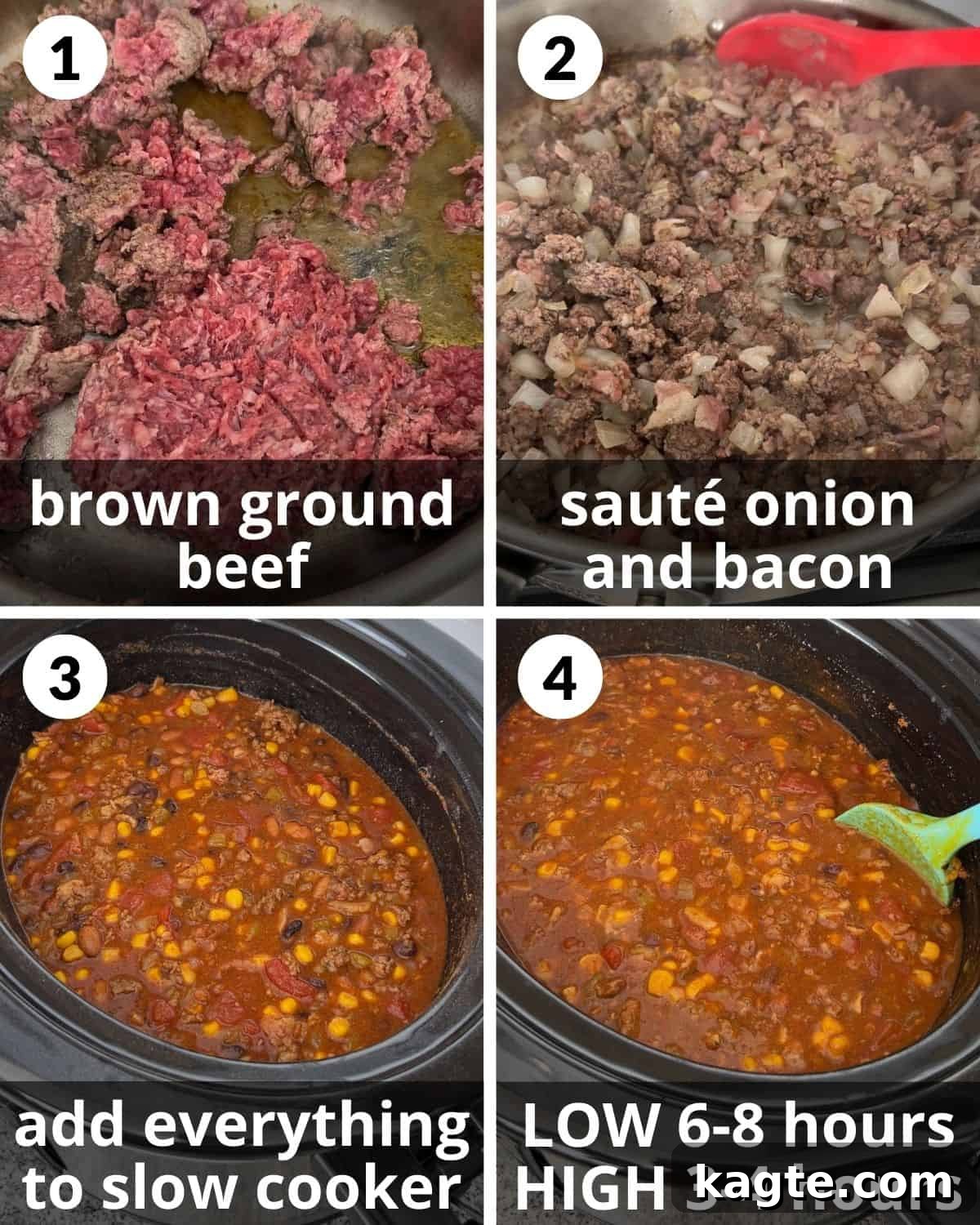 Quick & Flavorful 7-Can Ranch Taco Soup 4 A 4 photo collage showing the assembly of 7-can taco soup.
