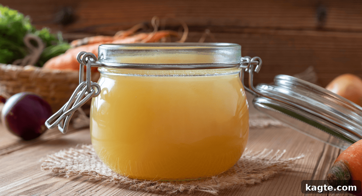Up close image of chicken broth.