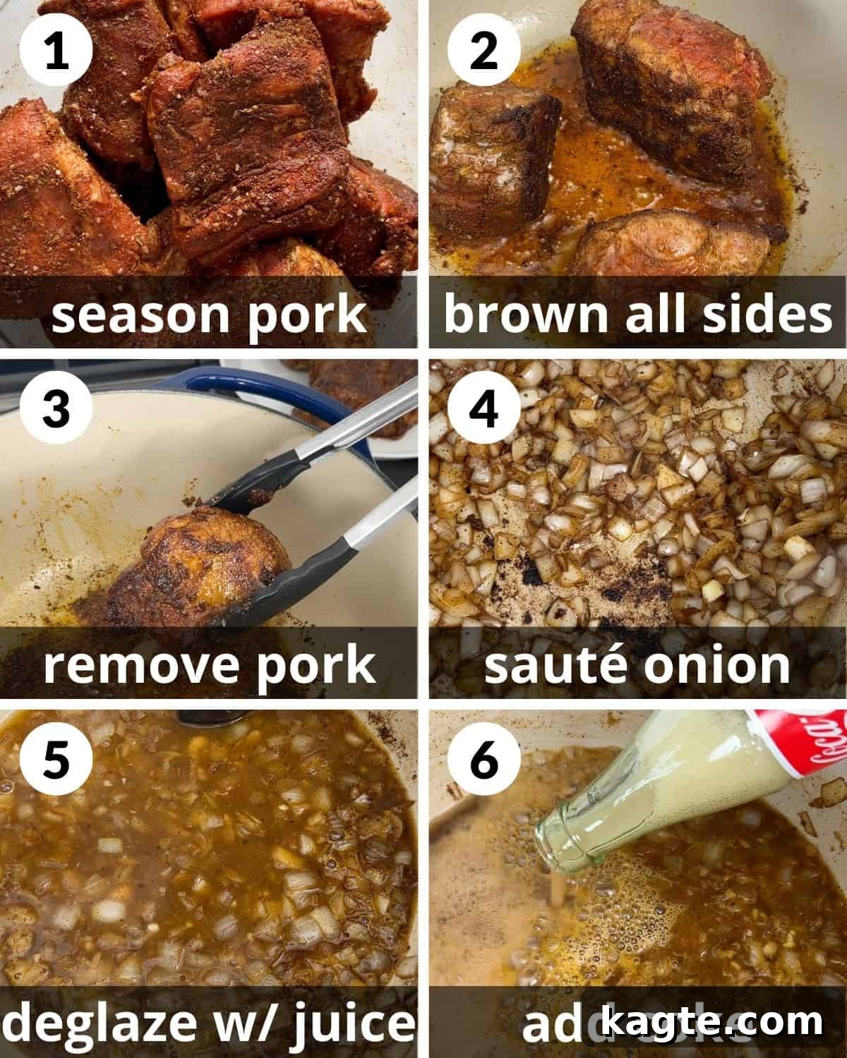 A 6 photo collage showing the beginning assembly of pulled pork street tacos.