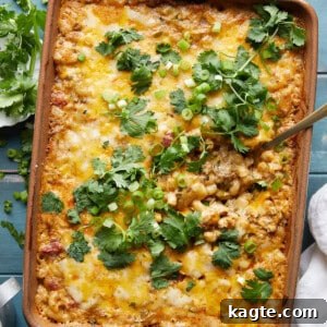 Close-up of a perfectly baked Taco Pasta Bake, topped with melted cheese and fresh herbs, ready to serve.