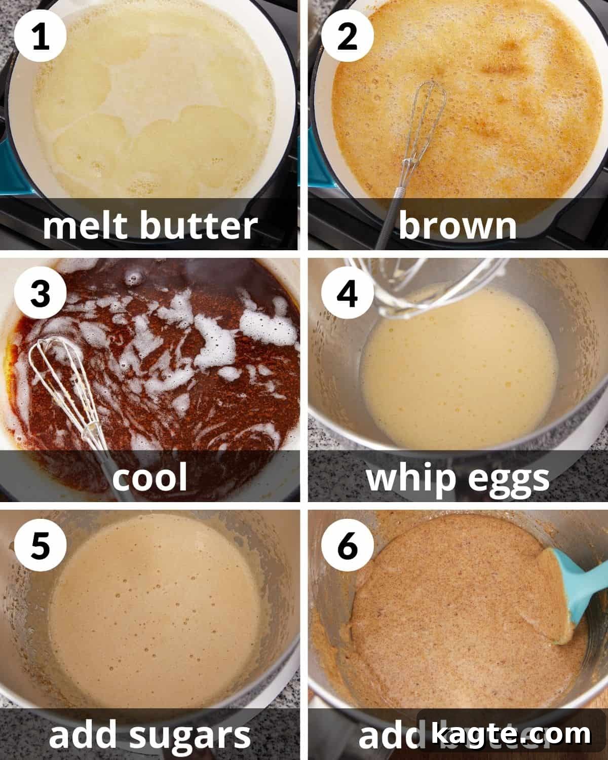 Decadent Gooey Chocolate Chip Cookie Pie 4 A 6 photo collage showing the beginning assembly of chocolate chip cookie pie.