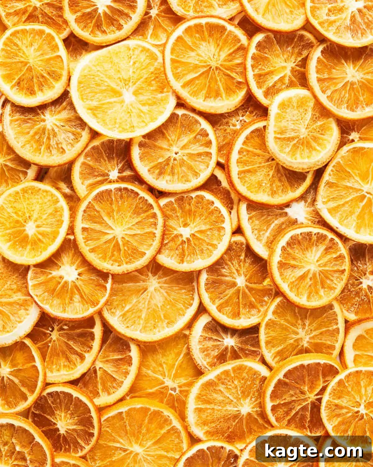 Overhead image of dry orange slices, perfect for culinary and decorative use.