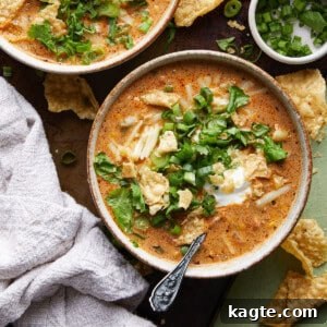 A bowl of creamy beef enchilada soup with a swirl of sour cream and fresh cilantro.