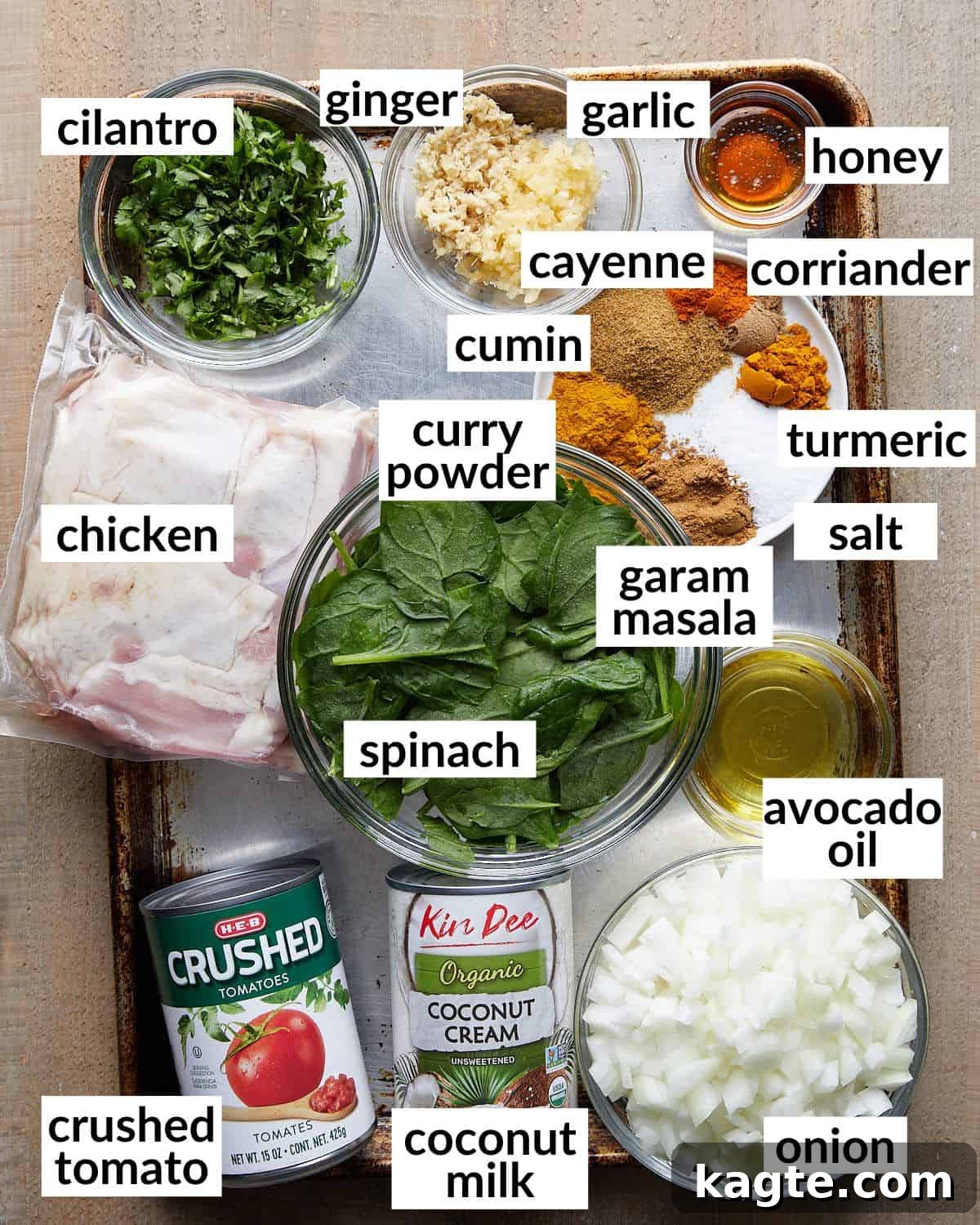 Nourishing Coconut Chicken Curry 3 Overhead image of ingredients needed to make healthy chicken curry.