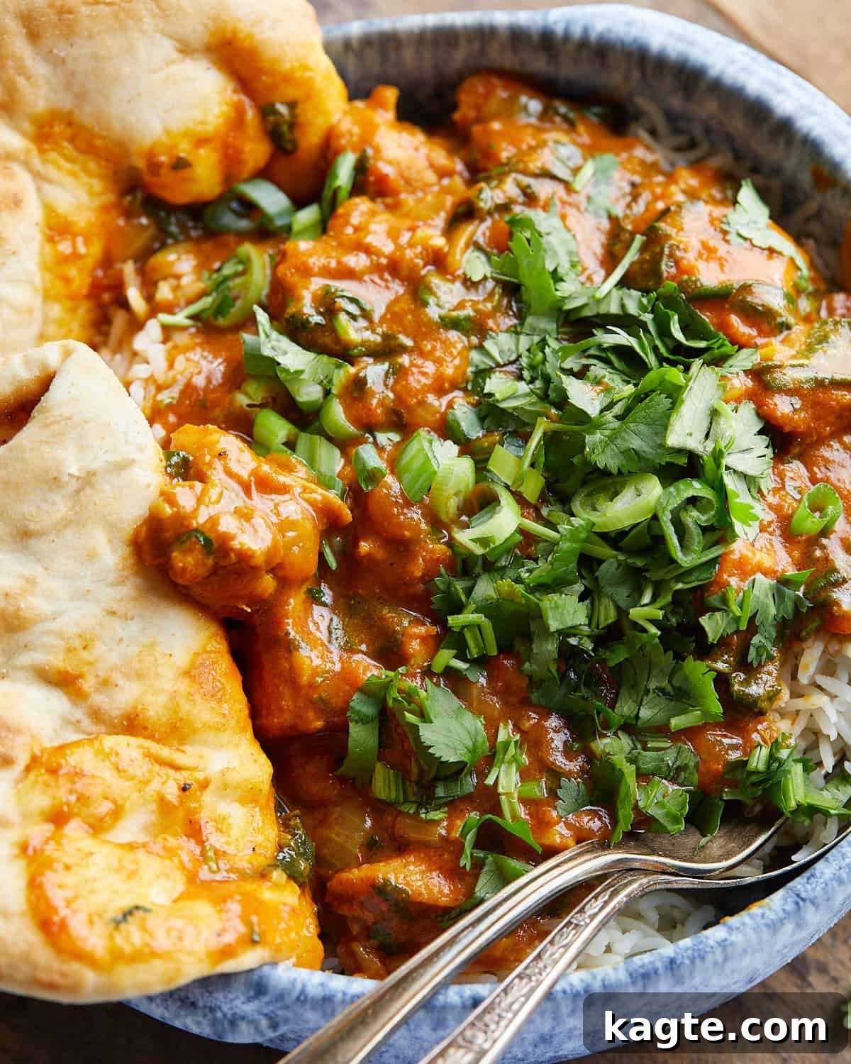 Nourishing Coconut Chicken Curry 4 Up close image of healthy chicken curry with garnish.
