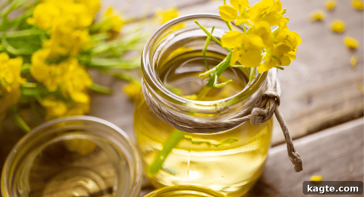 10 Smart Swaps for Avocado Oil 5 A bottle of canola oil in a kitchen environment.
