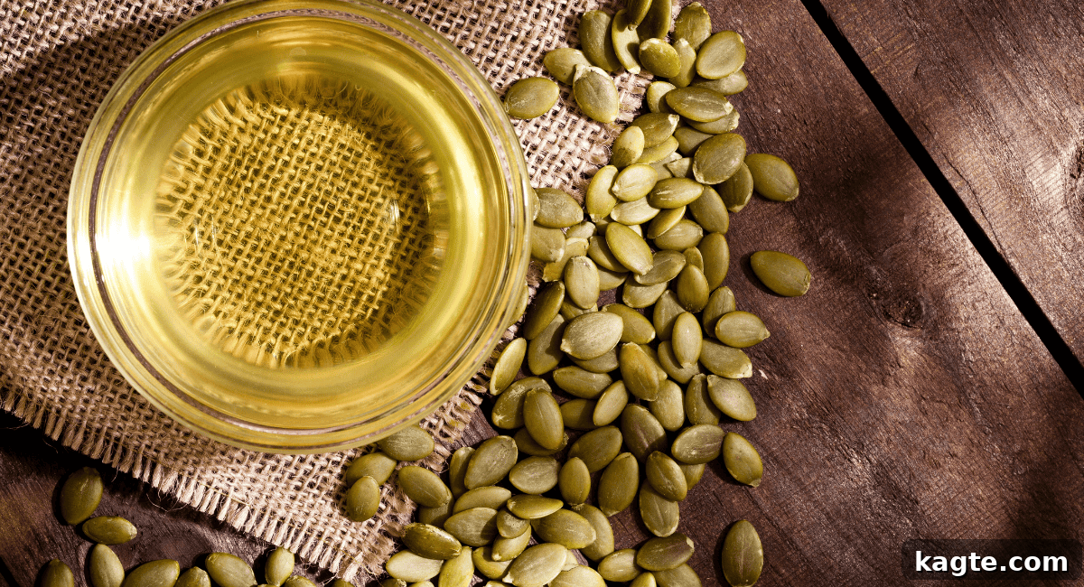 Beyond Canola: 10 Ingenious Baking Oil Swaps 9 Overhead image of pumpkin seed oil.