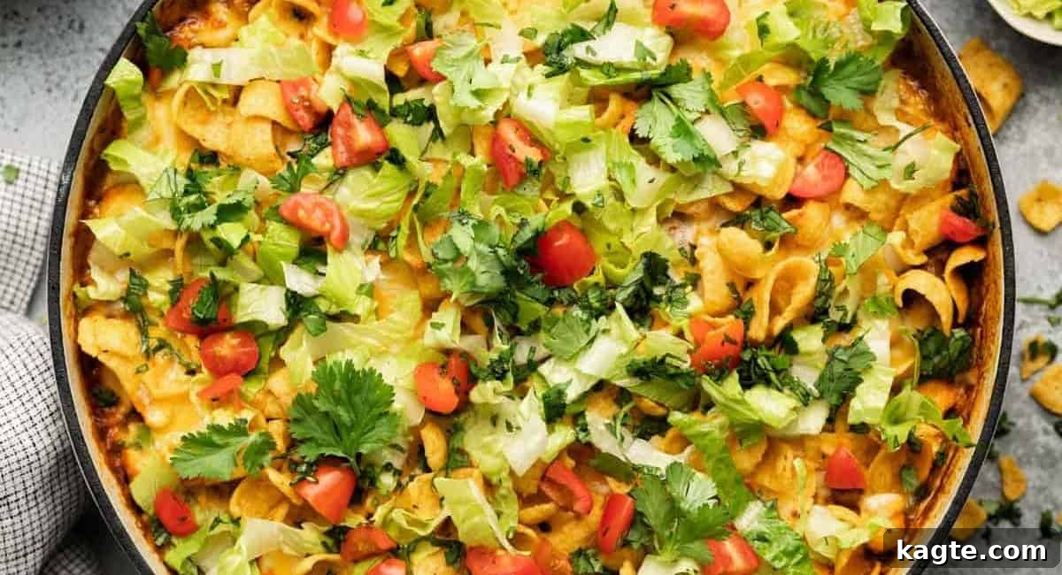 22 Healthy Summer Lean Ground Beef Meals 4 Overhead image of baked walking taco casserole recipe.