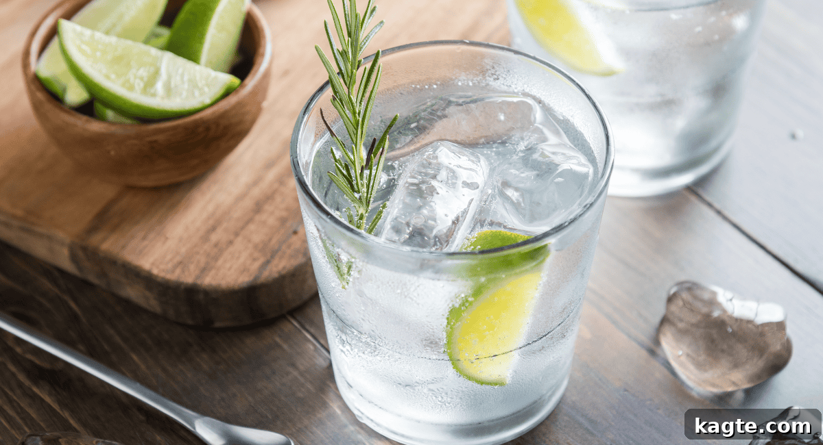 8 Smart Substitutes for Shaoxing Wine 10 Close-up image of a bottle of gin and a glass, suggesting a clear, aromatic spirit.