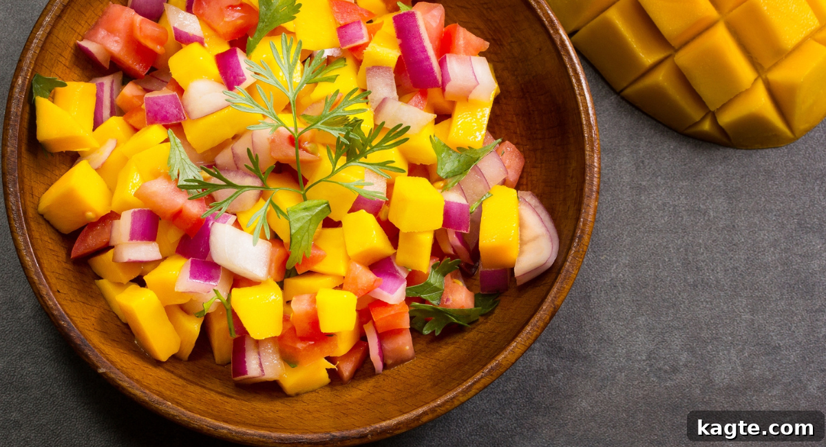 Quick & Delicious 20 Fish Taco Topping Ideas 3 Overhead image of mango salsa.