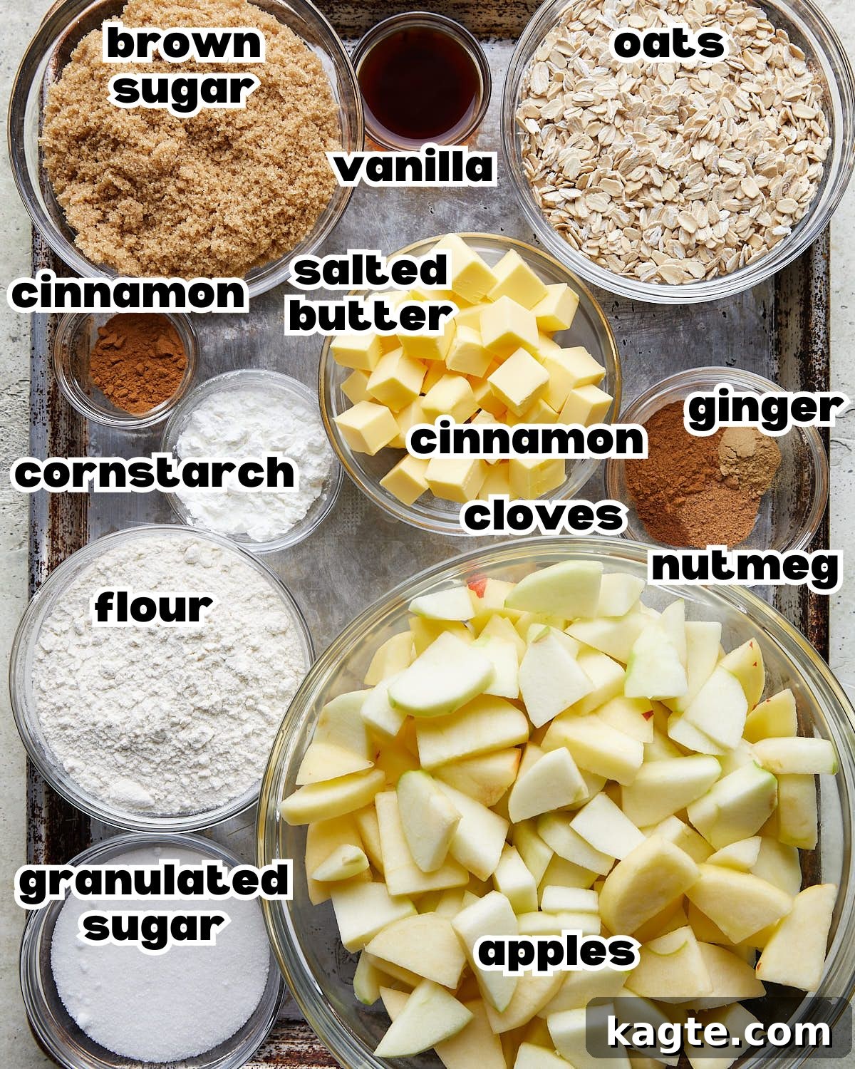 Ultimate Dutch Oven Apple Crumble 3 Overhead image of ingredients needed for dutch oven apple crisp.