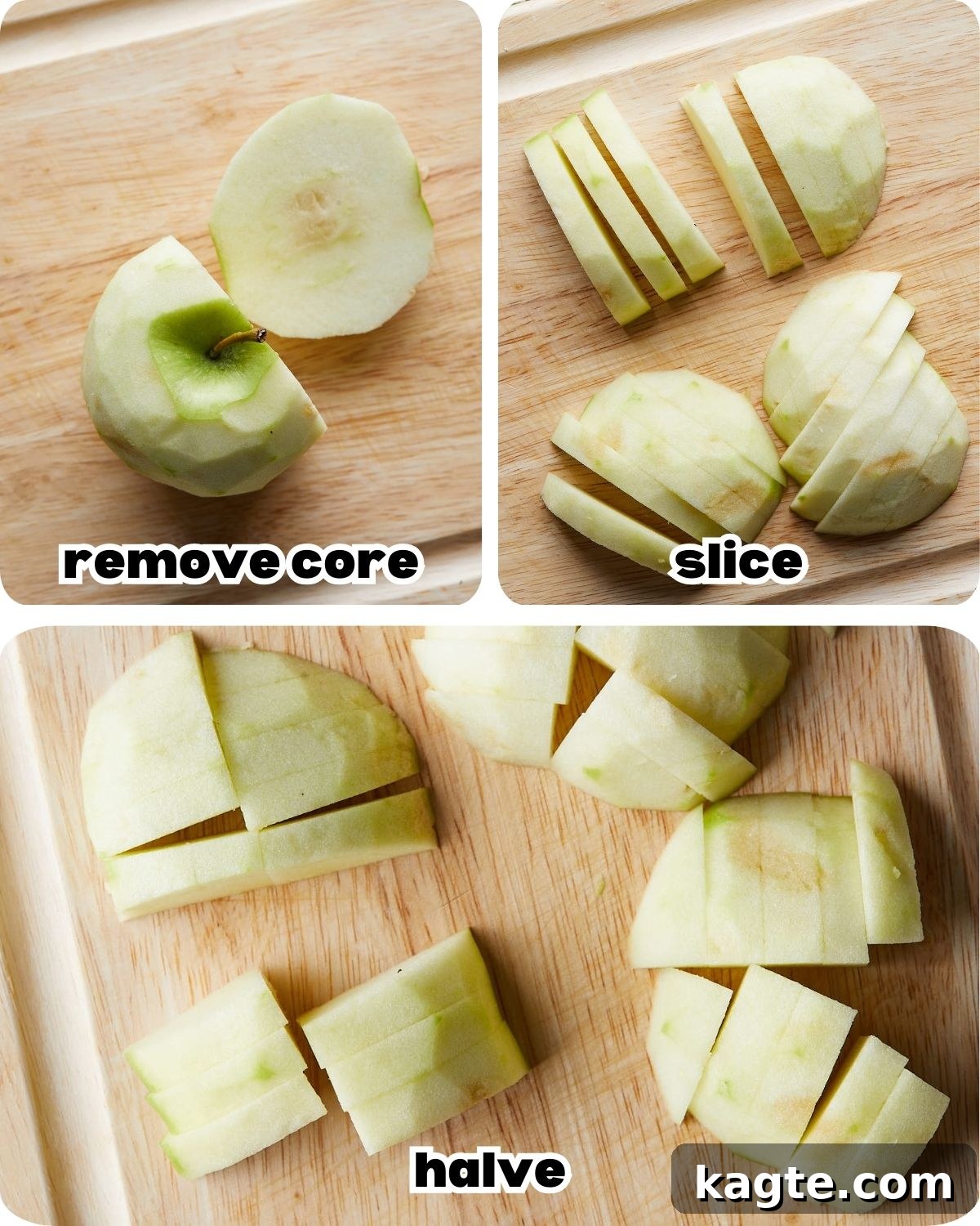 Ultimate Dutch Oven Apple Crumble 4 A three image collage showing hot to cut apples for dutch oven apple crisp.