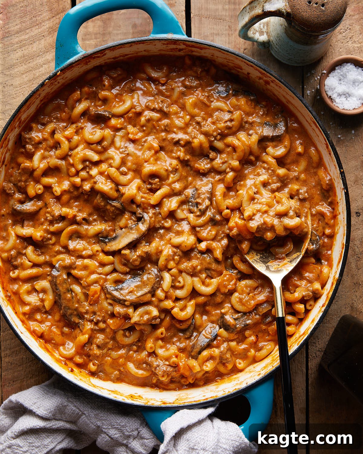 Overhead image of homemade hamburger helper recipe. 