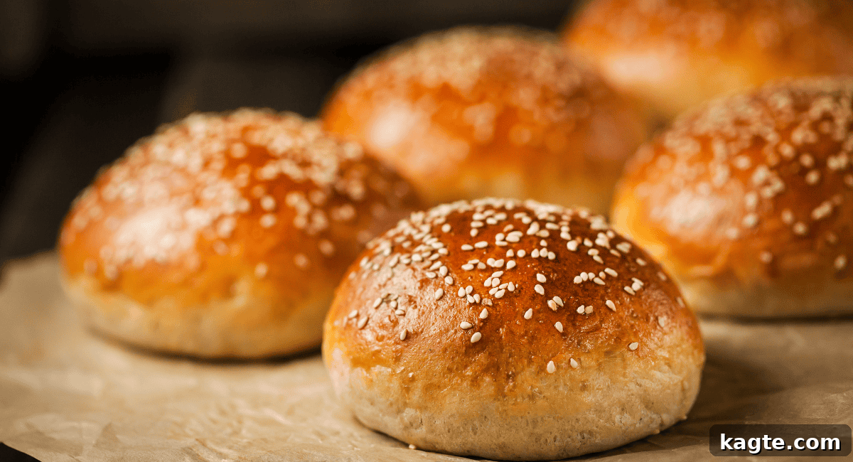 A selection of toasted burger buns, showcasing different textures and types, ready to be filled with delicious patties and toppings.