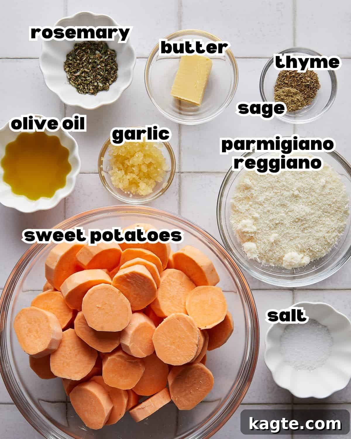 An overhead image of ingredients needed to make savory sweet potatoes.