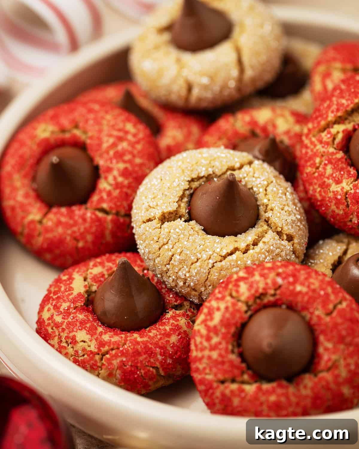Festive Peanut Butter Blossoms 6 Up close image of Christmas peanut butter blossoms.