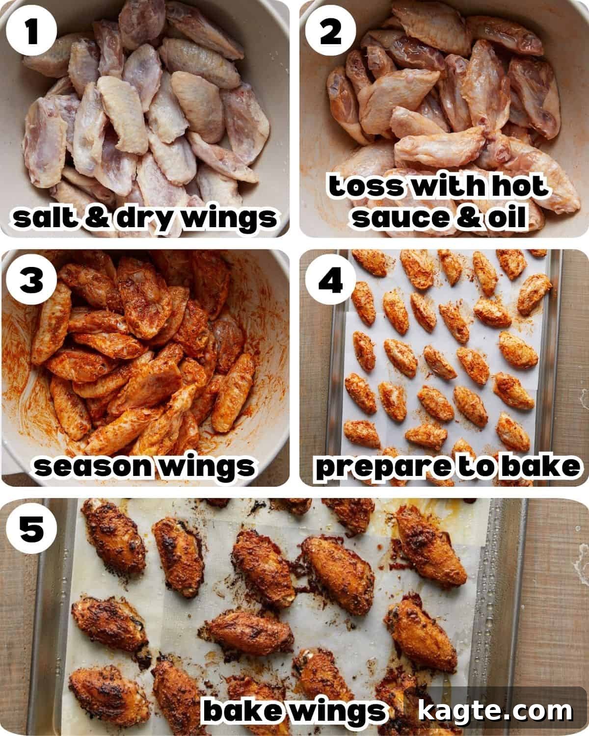Ultimate Crispy Blackened Wings 4 A step-by-step collage demonstrating the preparation process for blackened wings, from seasoning to baking.