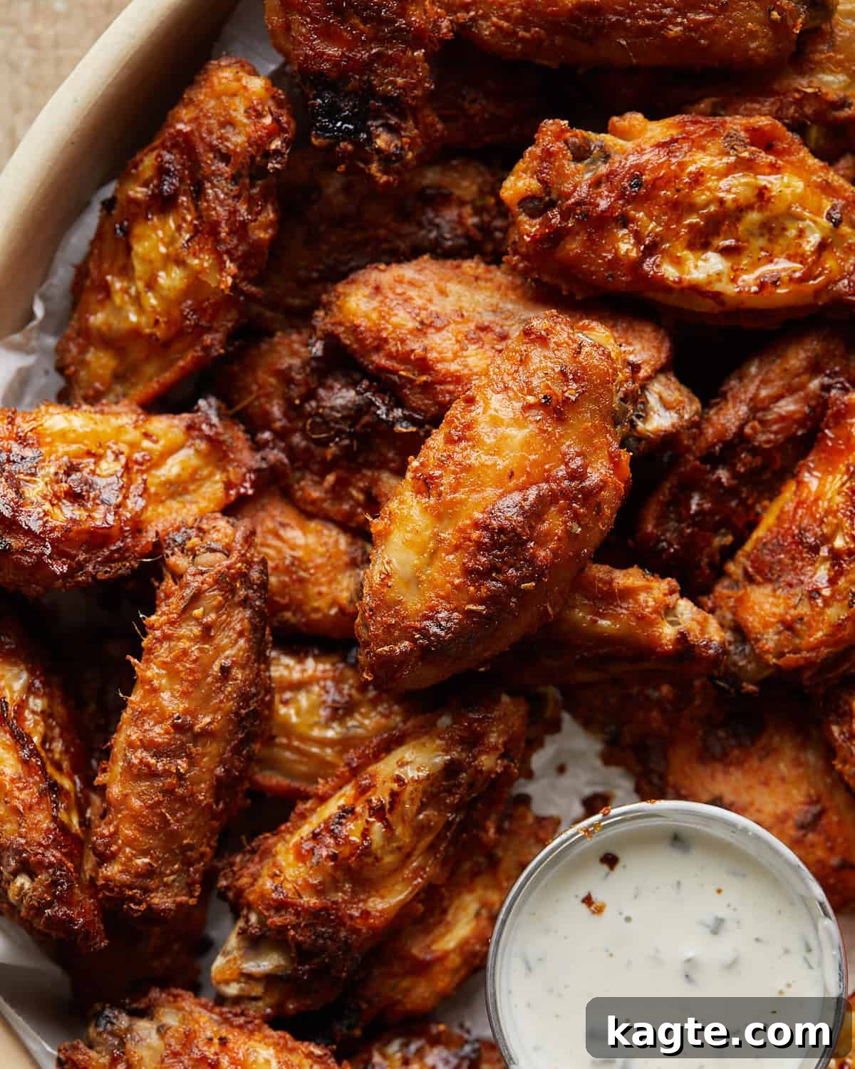 Ultimate Crispy Blackened Wings 5 Up close overhead image showcasing the perfectly seasoned and crispy skin of blackened wings.
