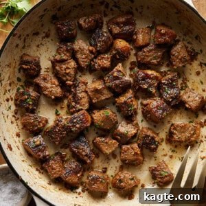 Garlic Butter Steak Bites in a skillet