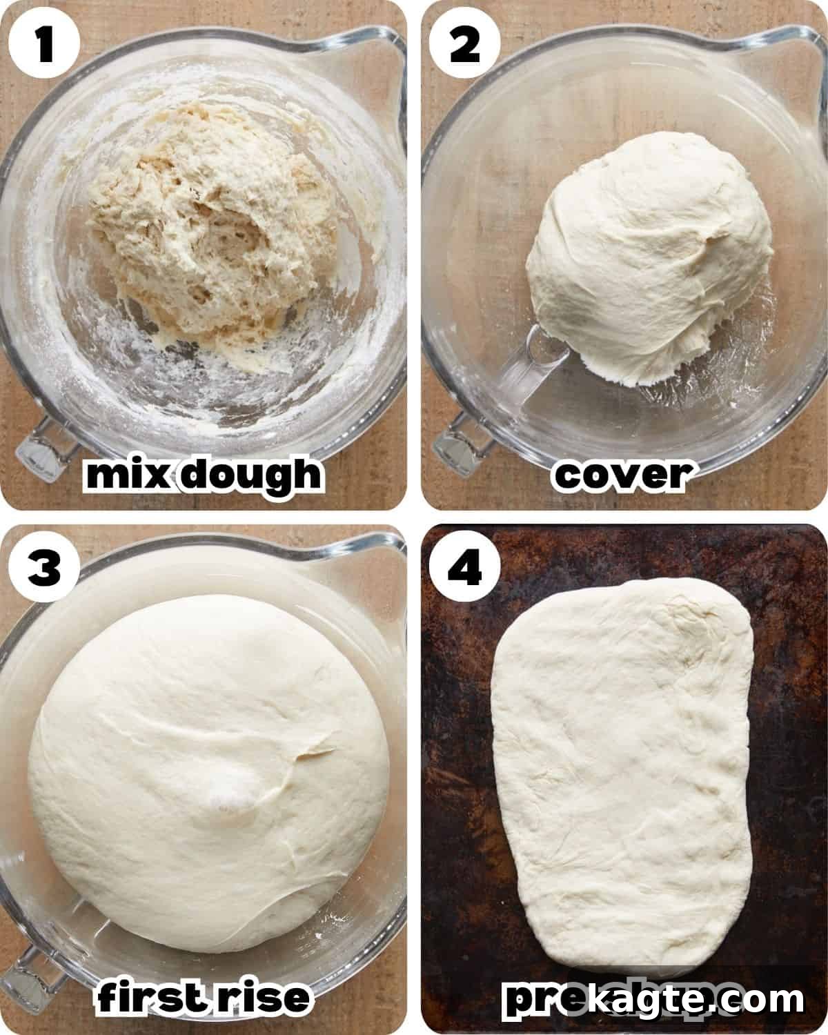 Perfectly Crusty Homemade French Bread 4 A four photo collage for first steps for French bread recipe.