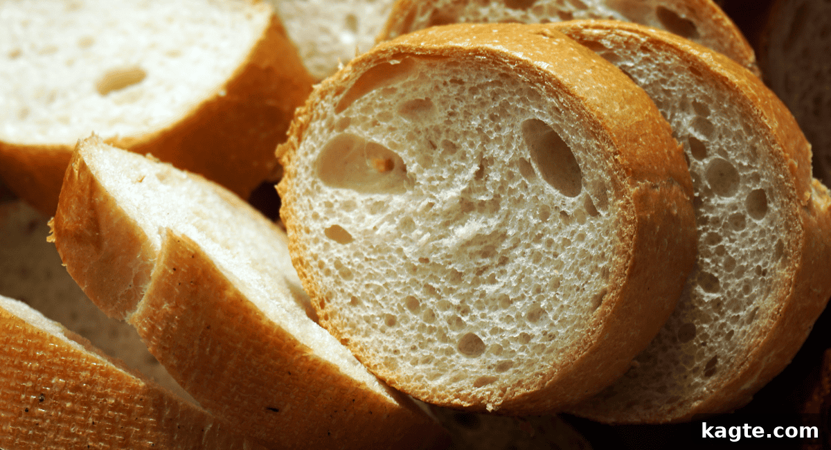 Up close photo of toasted baguette slices with golden crust, perfect for dipping.
