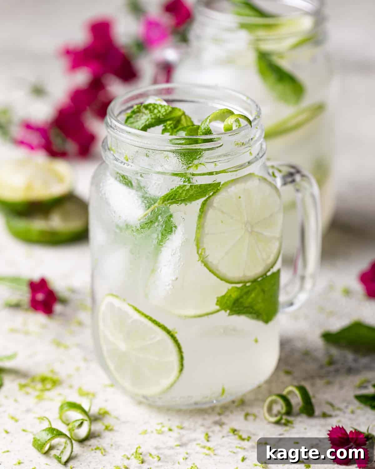 The Ultimate Mexican Tequila Mule 2 A refreshing Tequila Mule or Mexican Mule cocktail served in a classic mason jar glass, beautifully garnished with fresh lime wedges and vibrant mint leaves, set against a bright, inviting backdrop.