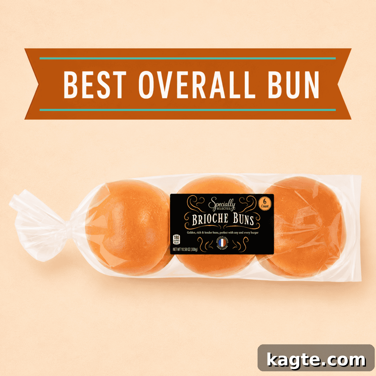 Top Store-Bought Hamburger Buns That Make Great Burgers 3 Package of Aldi Specially Selected Brioche Buns labeled as the best overall bun for burgers.
