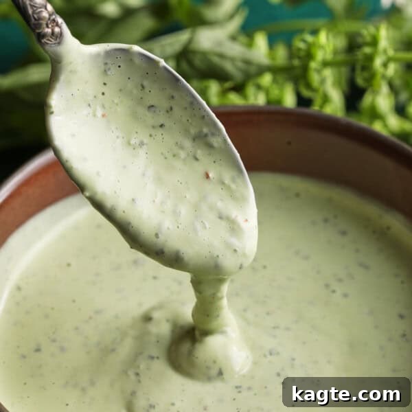 Creamy Homemade Basil Aioli 7 Close-up of creamy basil aioli being spooned from a small bowl.