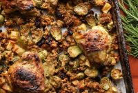 Sheet Pan Roasted Chicken with Herb Stuffing